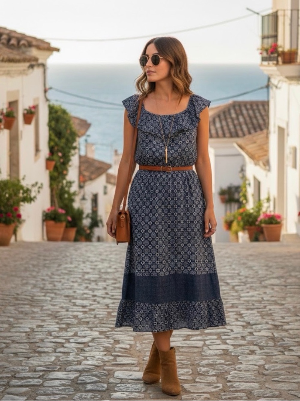 Wishful Park Navy Blue Printed Midi Dress